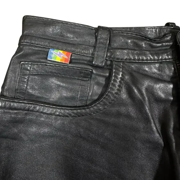 Vintage 1980s Leather Skirt Black Rainbow Patch Brazil Grunge Goth Punk Pride - Picture 3 of 8